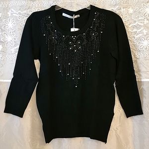 NEW Black & Silver Sparkly Pullover Sweater, 3/4 Sleeves, S/M